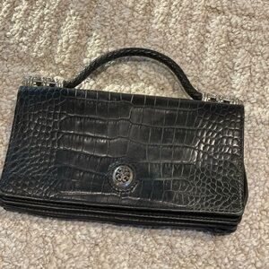 Brighton Embossed Black Leather Clutch Bag Purse